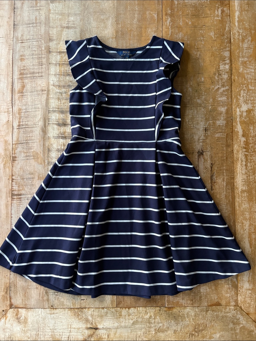 NWOT Ralph Lauren Girls Navy and White Striped Dress L(12-14)
